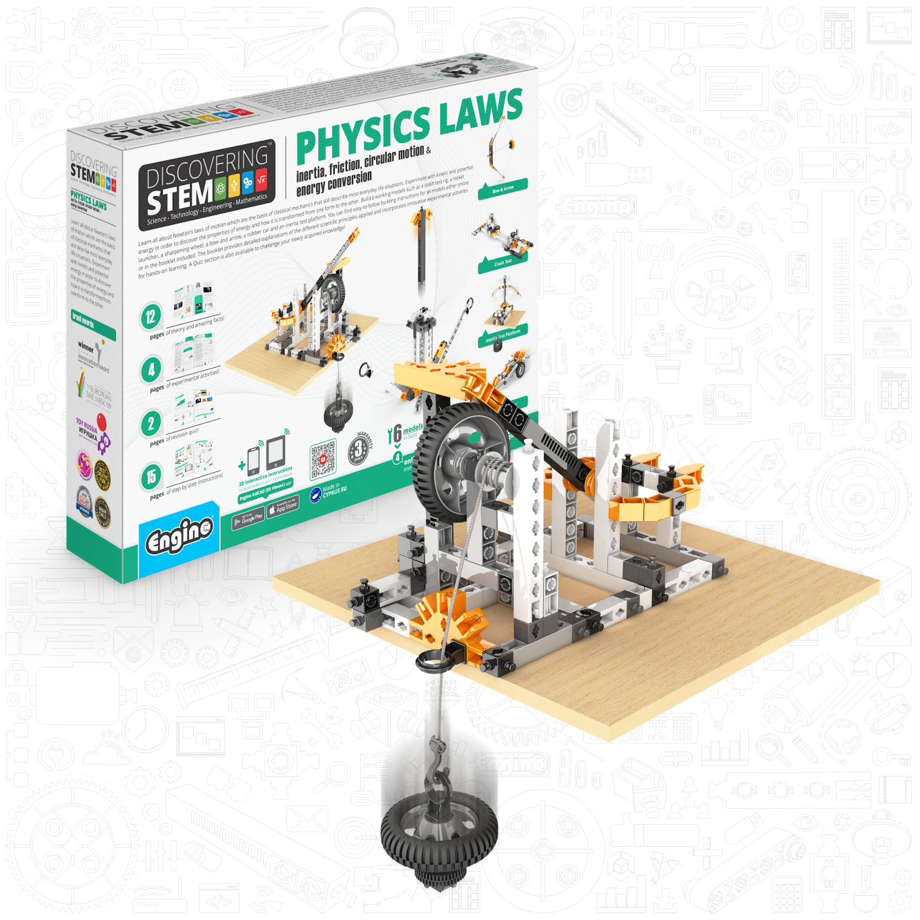 Engino Discovering STEM Physics Laws Set – Lernspielzeug für Kinder ab 9 Jahren zu Trägheit, Reibung, Kreisbewegung und Energieeinsparung (6 Modelle zum Bauen)