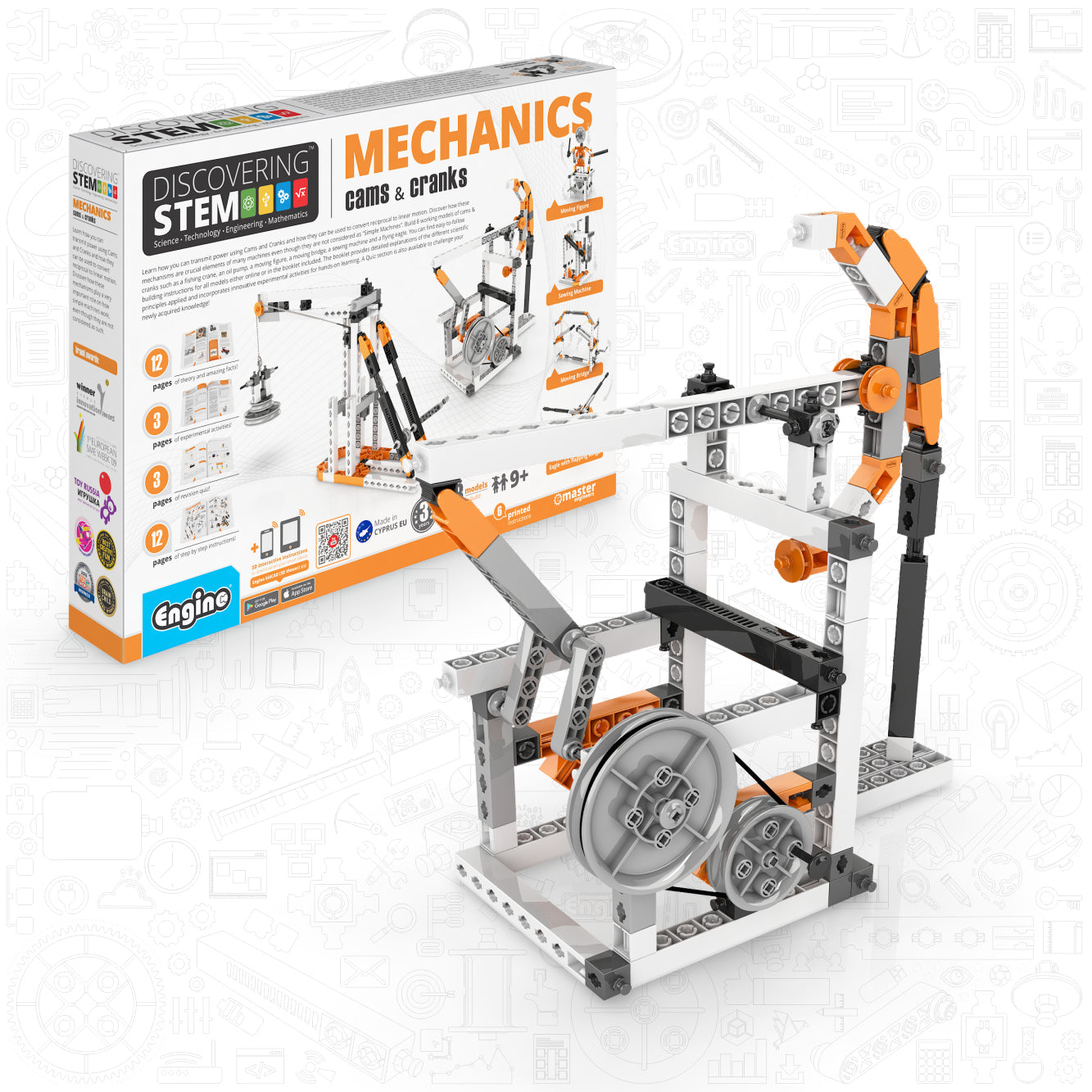 Engino Discovering STEM Mechanics Set – Nocken- und Kurbelspielzeug für Kinder ab 9 Jahren (8 Modelle zum Bauen)
