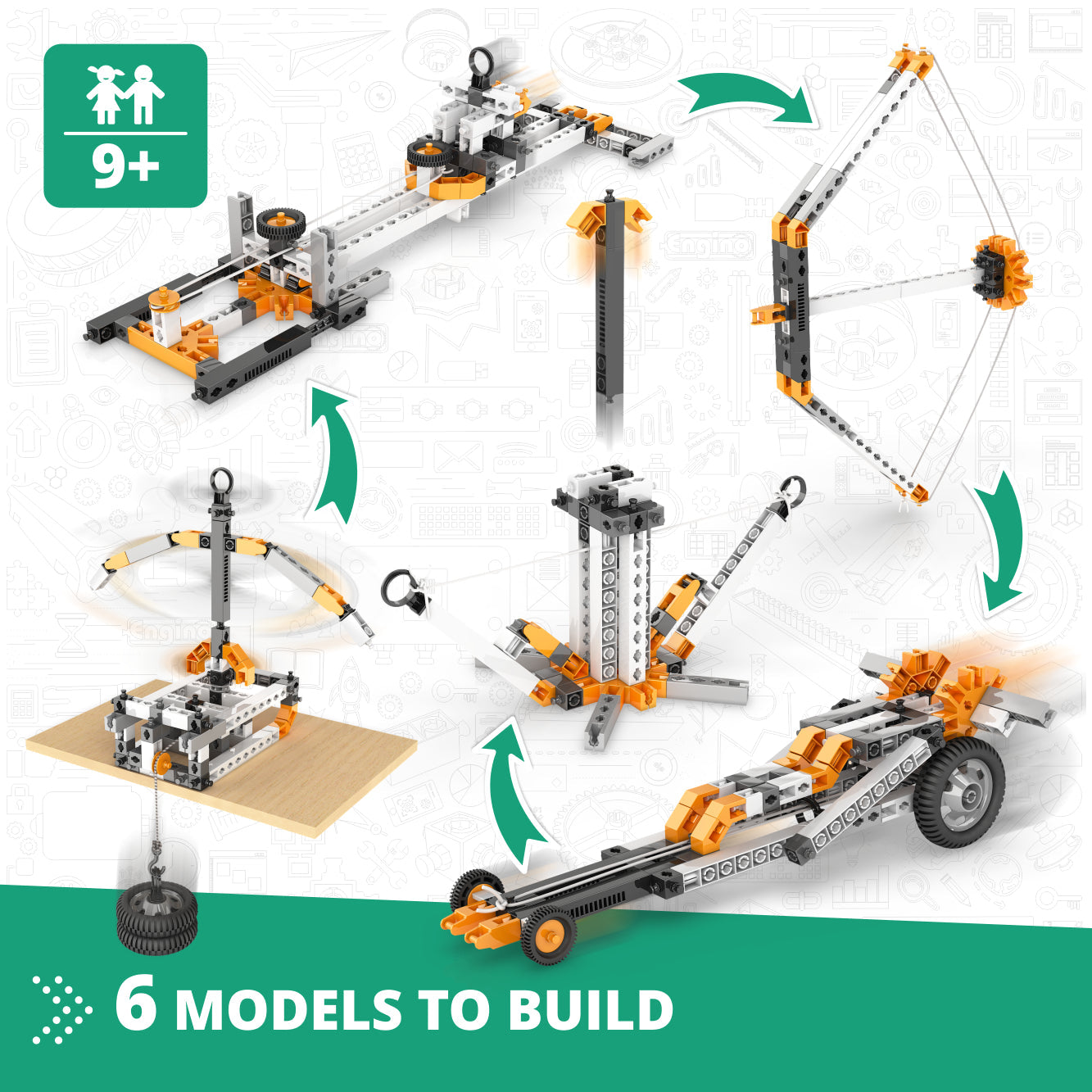 Engino Discovering STEM Physics Laws Set – Lernspielzeug für Kinder ab 9 Jahren zu Trägheit, Reibung, Kreisbewegung und Energieeinsparung (6 Modelle zum Bauen)