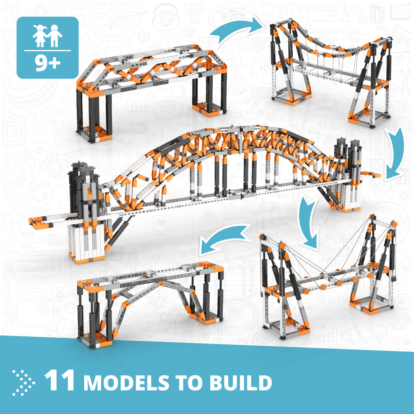 Engino Discovering STEM Architecture Set – Bauen Sie den Eiffelturm und die Sydney Bridge: Technisches Spielzeug für Kinder ab 9 Jahren (11 Modelle zum Bauen)
