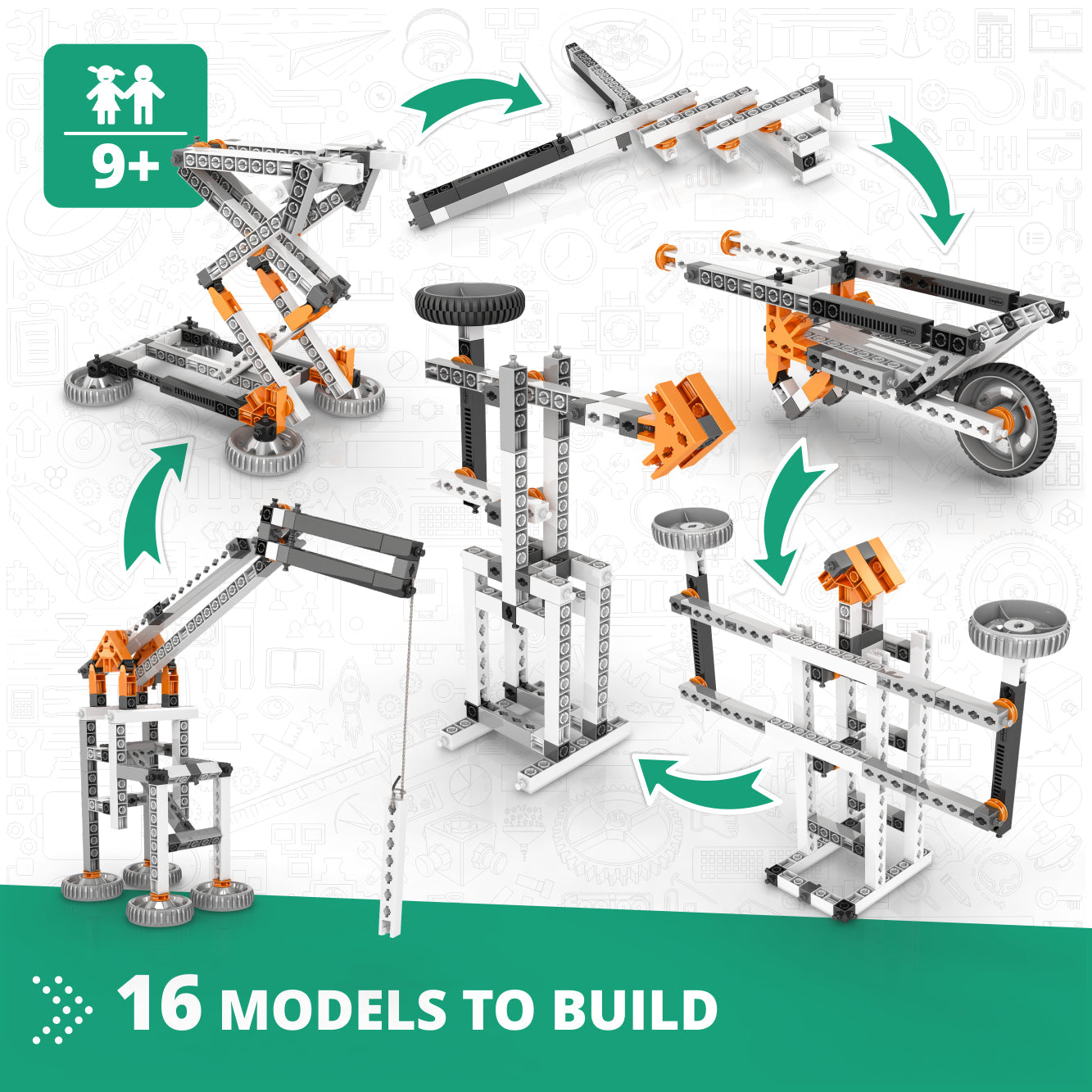 Engino Discovering STEM Mechanics Set – Hebel, Gestänge und Strukturen: Bauspielzeug für Kinder ab 9 Jahren (16 Modelle zum Bauen)
