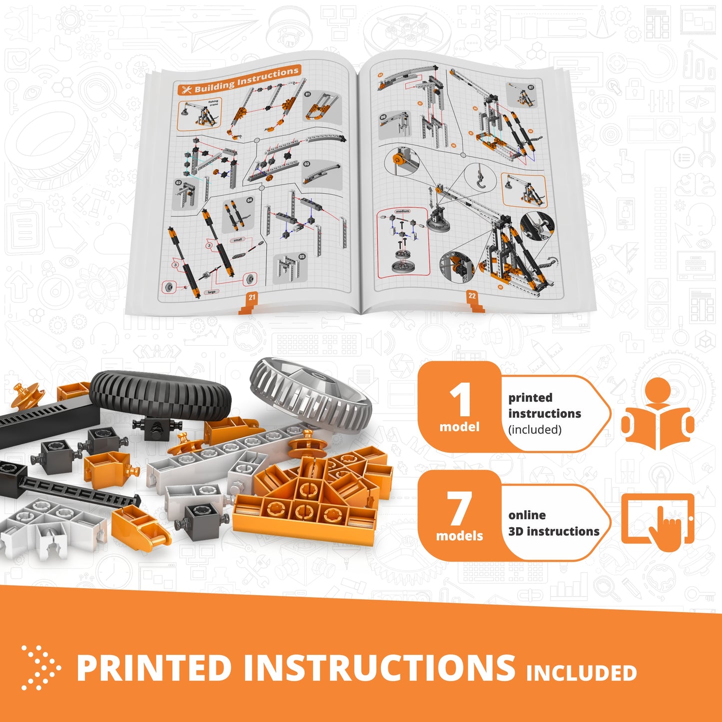 Engino Discovering STEM Mechanics Set – Nocken- und Kurbelspielzeug für Kinder ab 9 Jahren (8 Modelle zum Bauen)