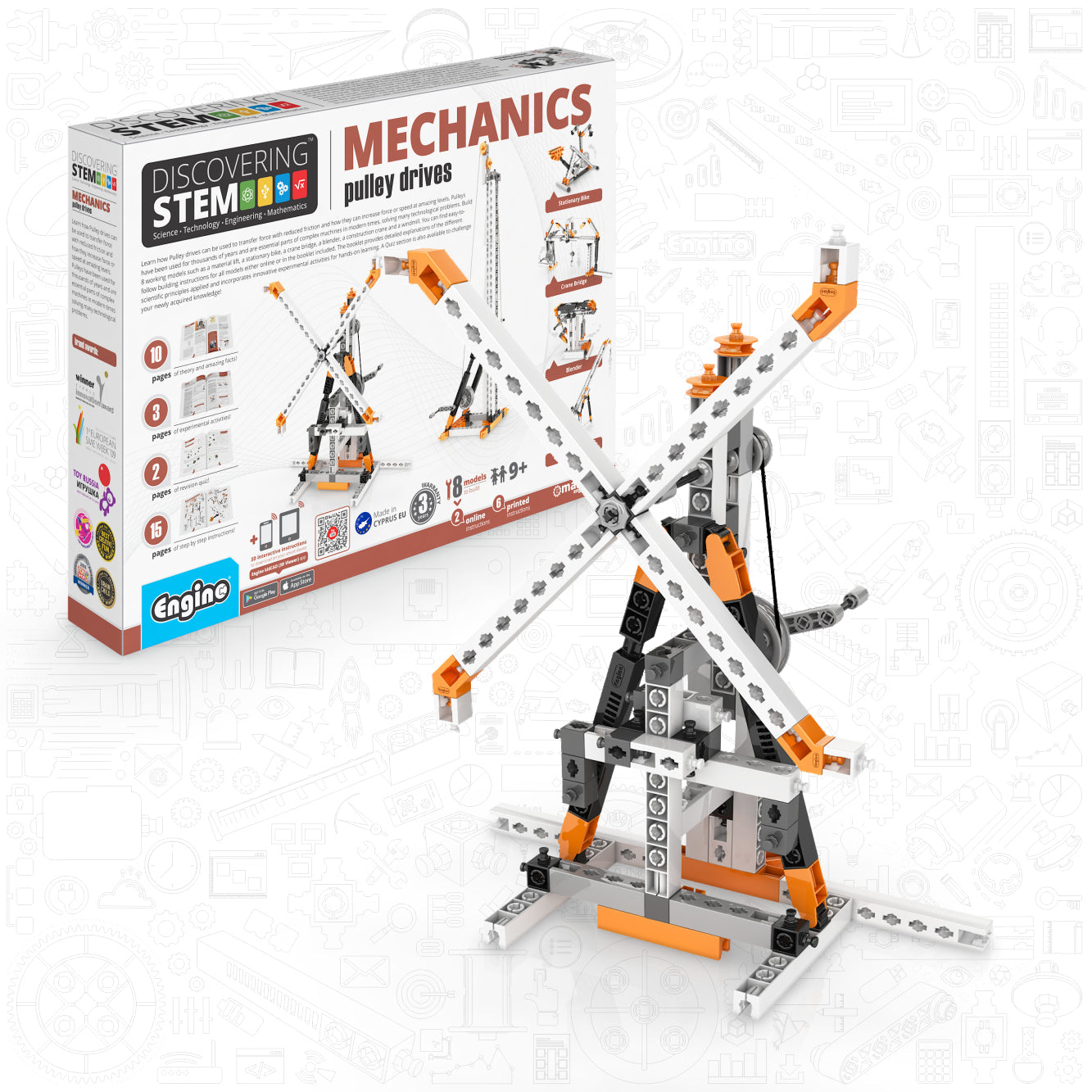Engino Discovering STEM Mechanics Flaschenzug-Set – Konstruktionsspielzeug für Kinder ab 9 Jahren (8 Modelle zum Bauen)