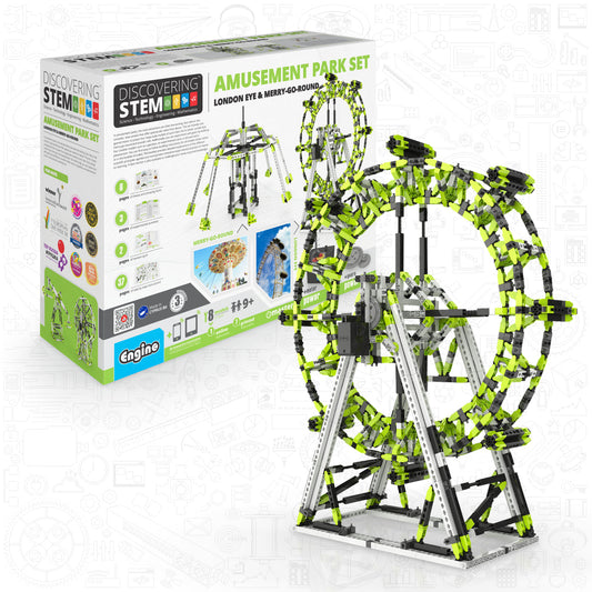 Engino Discovering STEM Amusement Park Set – Build the London Eye, Merry-Go-Round & More: STEM Toys for Kids Ages 9+ (8 Models to Build)