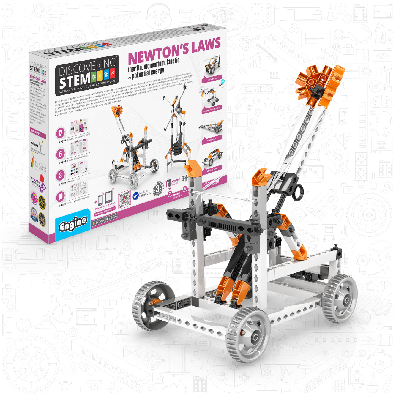 Engino Discovering STEM Newtons Gesetze der Trägheit, kinetischen und potenziellen Energie – Bauspielzeug für Kinder ab 9 Jahren (8 Modelle zum Bauen)