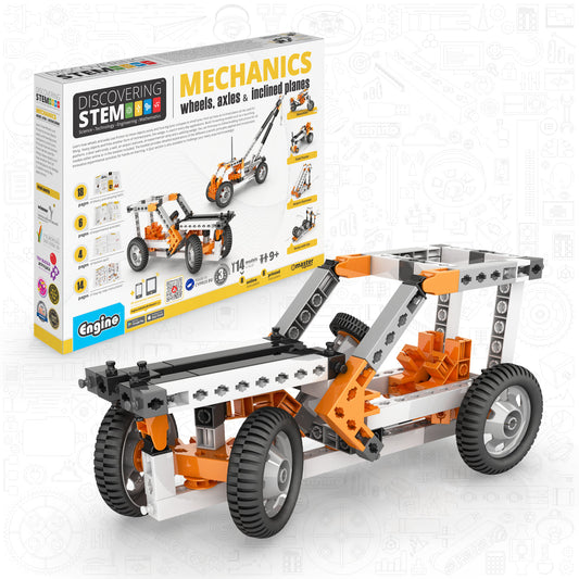 Engino Discovering STEM Mechanics: Wheels, Axles & Inclined Planes Set – Construction Toys for Kids Ages 9+ (14 Models to Build)