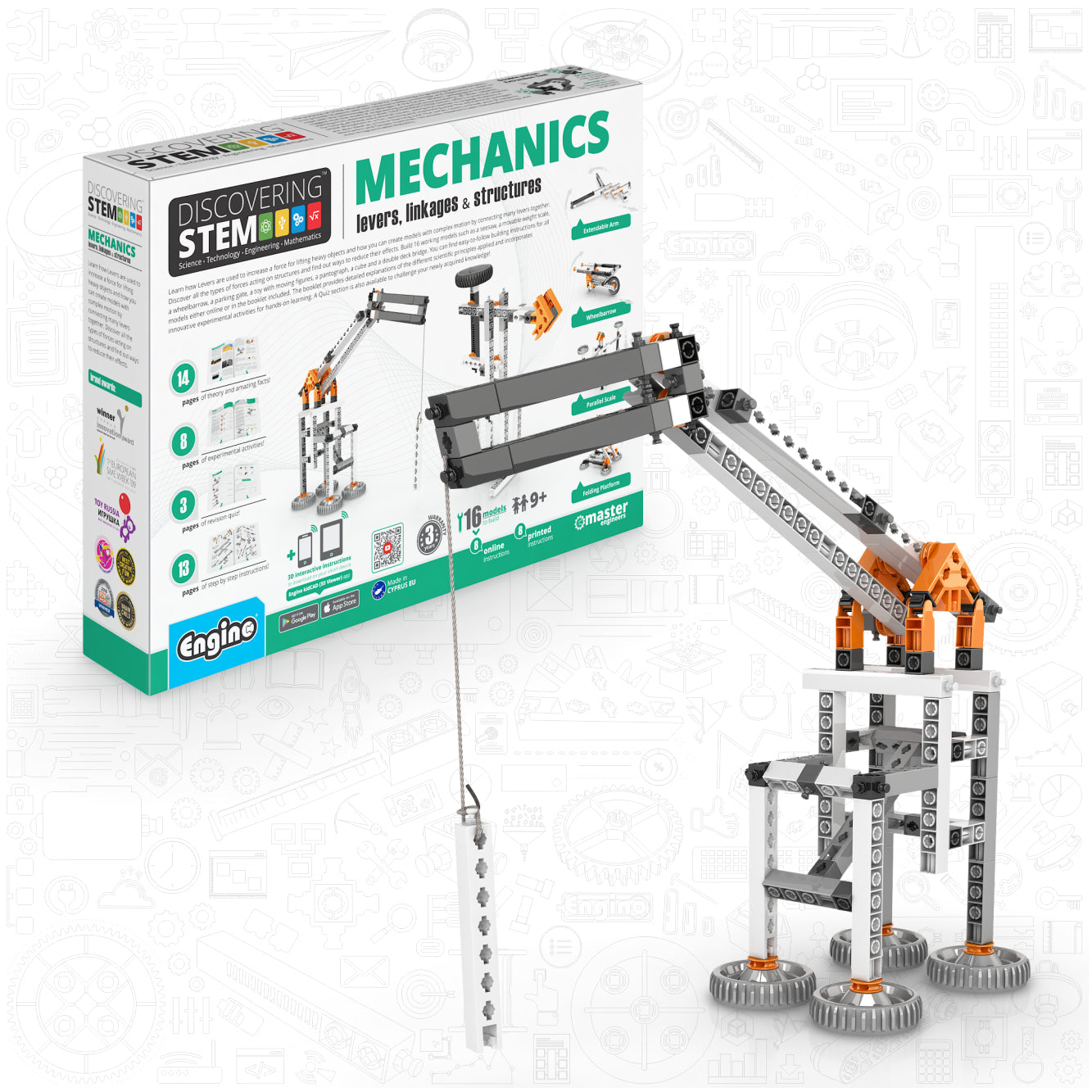Engino Discovering STEM Mechanics Set – Hebel, Gestänge und Strukturen: Bauspielzeug für Kinder ab 9 Jahren (16 Modelle zum Bauen)