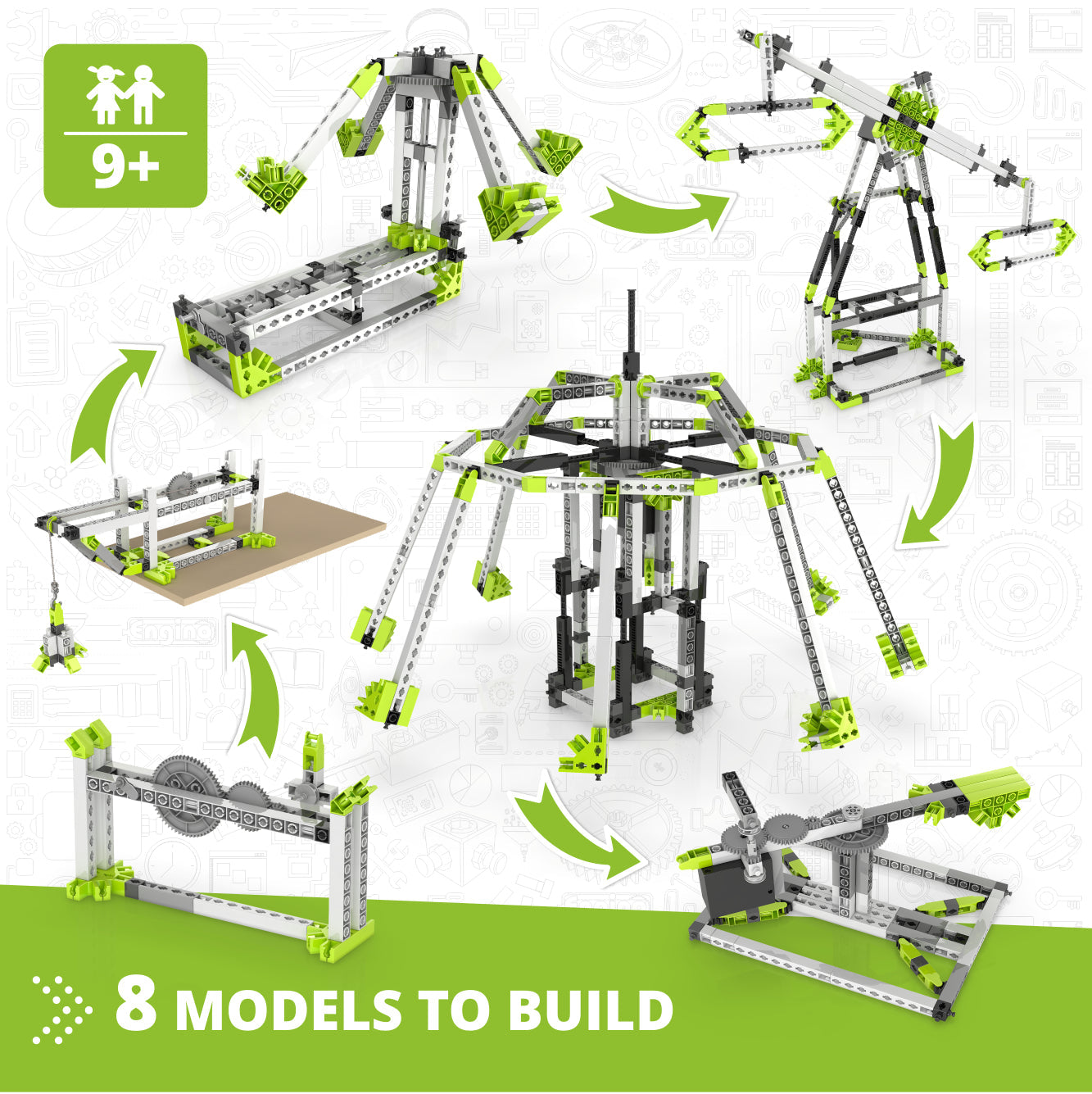 Engino Discovering STEM Amusement Park Set – Bauen Sie das London Eye, das Karussell und mehr: STEM-Spielzeug für Kinder ab 9 Jahren (8 Modelle zum Bauen)