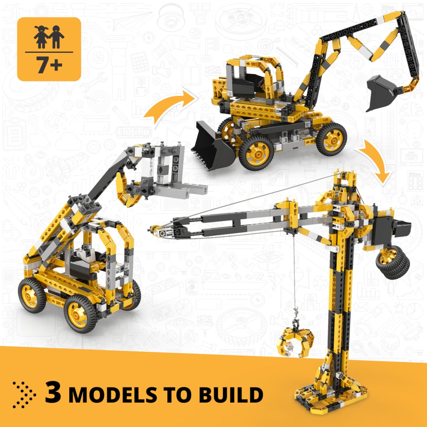 Engino Creative Builder Tall Crane Machinery Set: Pädagogisches Technikspielzeug für Kinder ab 6 Jahren (3 Modelle zum Bauen)