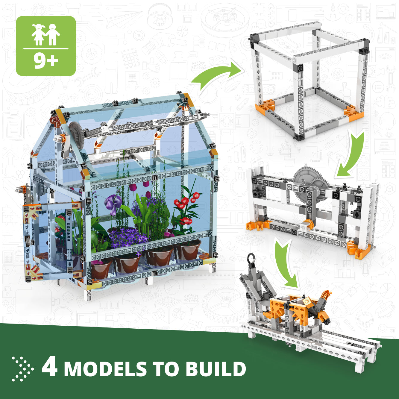 Engino Discovering STEM Botanic Laboratory: Voll funktionsfähiges Gewächshaus, STEM-Spielzeug für Kinder ab 9 Jahren (4 Modelle zum Bauen)