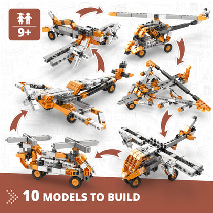 Engino – Entdecken Sie die MINT-Technologie von Maschinen: Wie Flugzeuge funktionieren, Bauspielzeug für Kinder ab 9 Jahren (10 Modelle zum Bauen)
