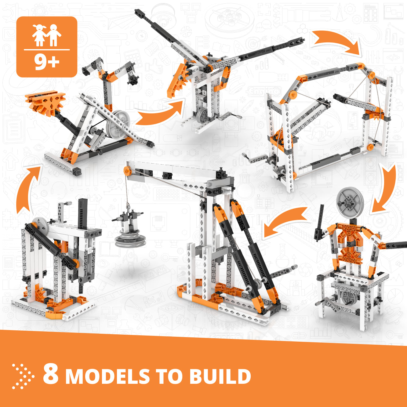 Engino Discovering STEM Mechanics Set – Nocken- und Kurbelspielzeug für Kinder ab 9 Jahren (8 Modelle zum Bauen)