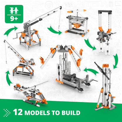 Engino Discovering STEM Mechanics Set – Zahnräder und Schnecken: Technikspielzeug für Kinder ab 9 Jahren (12 Modelle zum Bauen)