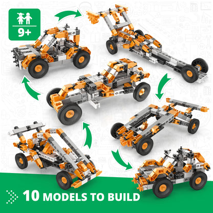 Engino – Entdecken Sie die MINT-Technologie von Maschinen: Wie Autos funktionieren, Bauspielzeug für Kinder ab 9 Jahren (10 Modelle zum Bauen)