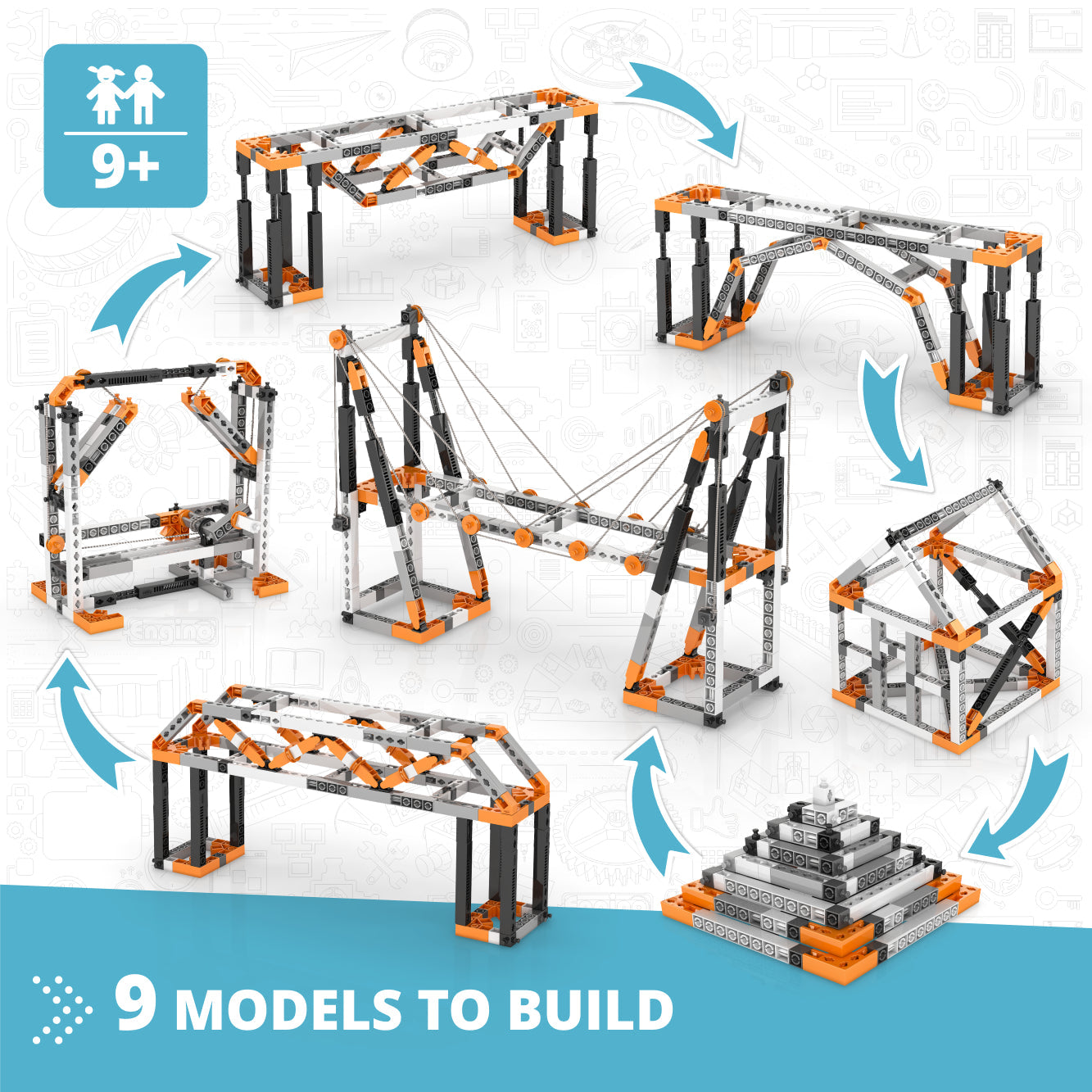 Engino Discovering STEM Buildings &amp; Bridges: Pädagogisches Konstruktionsspielzeug für Kinder ab 9 Jahren (9 Modelle zum Bauen)