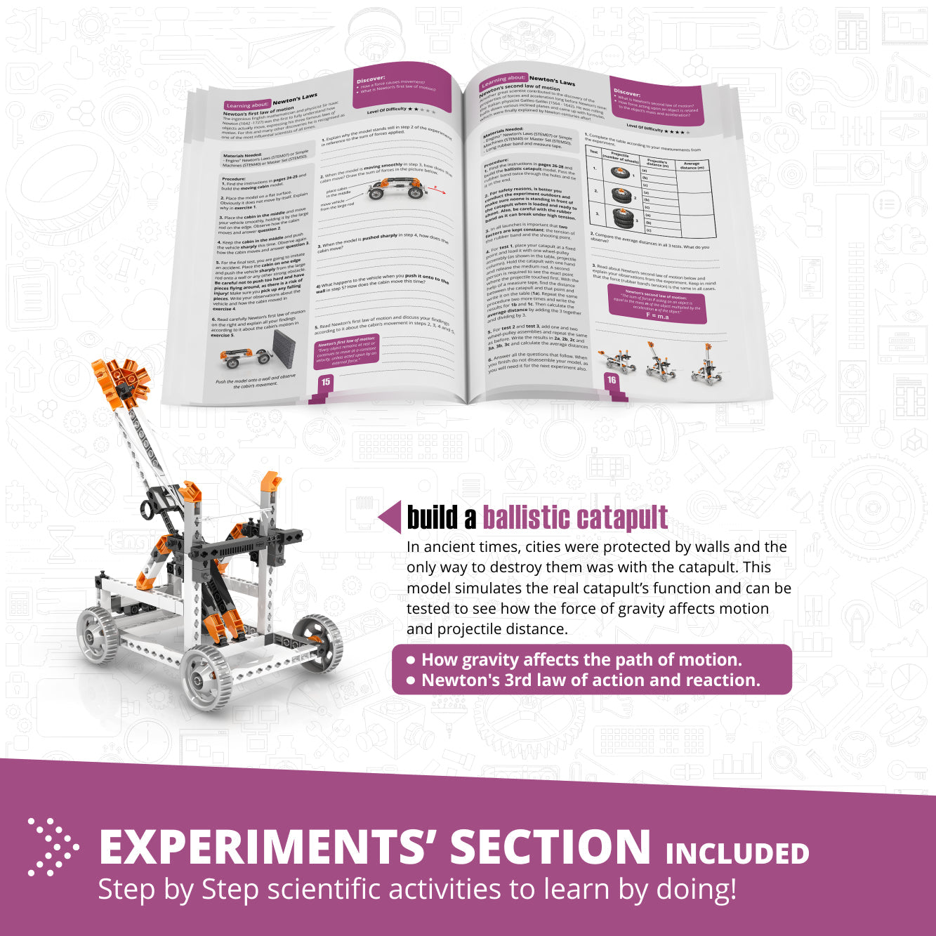 Engino Discovering STEM Newtons Gesetze der Trägheit, kinetischen und potenziellen Energie – Bauspielzeug für Kinder ab 9 Jahren (8 Modelle zum Bauen)