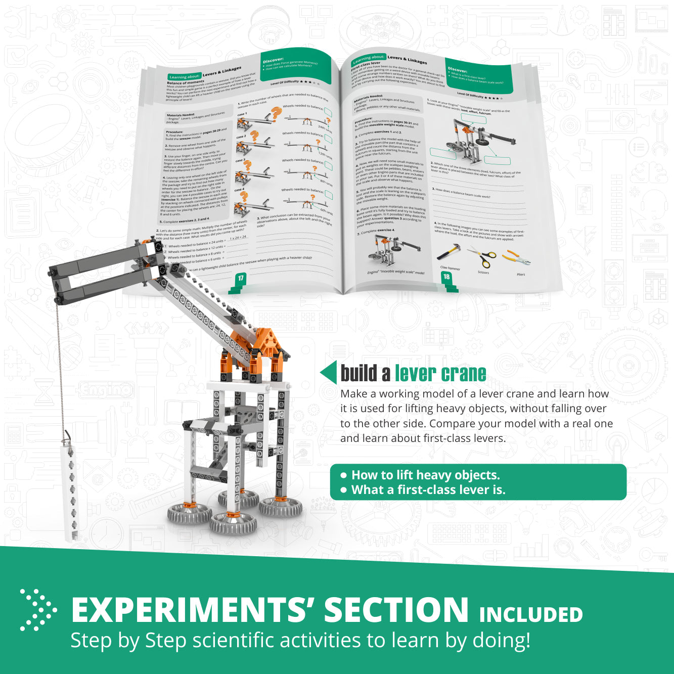Engino Discovering STEM Mechanics Set – Hebel, Gestänge und Strukturen: Bauspielzeug für Kinder ab 9 Jahren (16 Modelle zum Bauen)