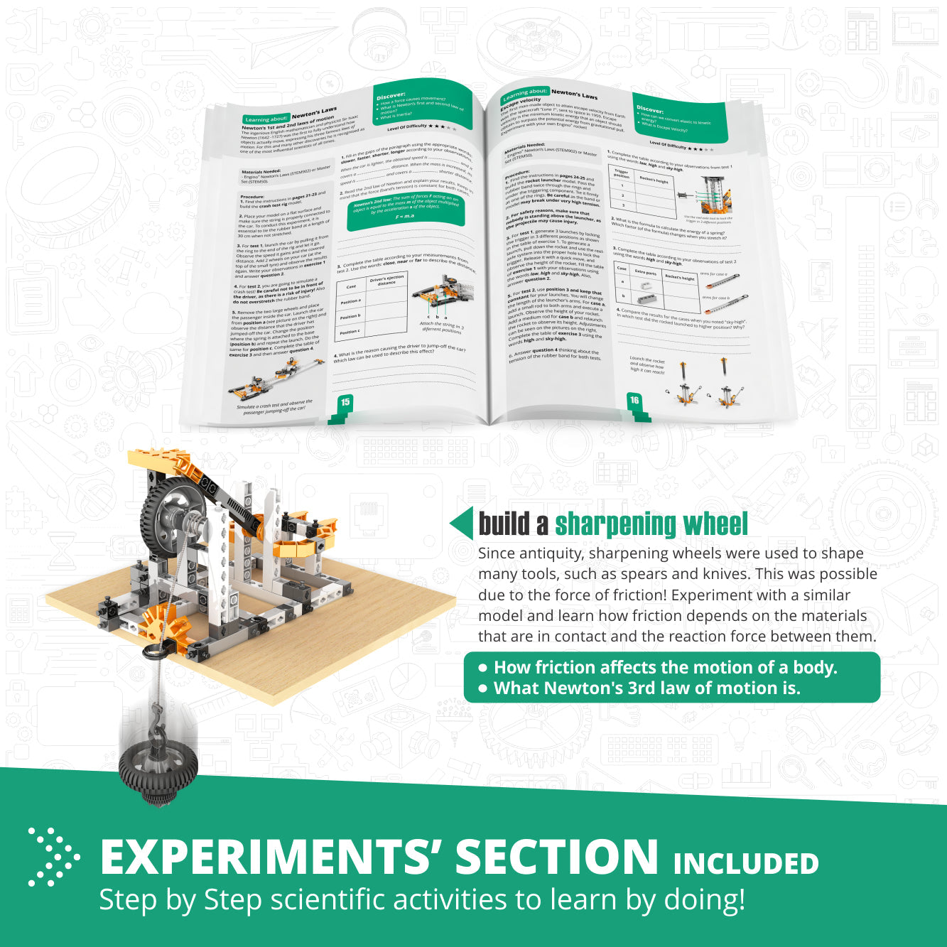 Engino Discovering STEM Physics Laws Set – Lernspielzeug für Kinder ab 9 Jahren zu Trägheit, Reibung, Kreisbewegung und Energieeinsparung (6 Modelle zum Bauen)