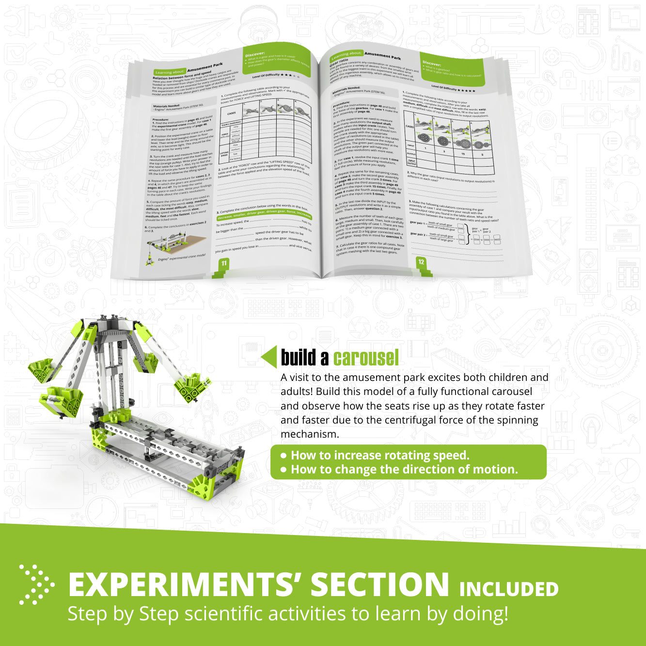 Engino Discovering STEM Amusement Park Set – Bauen Sie das London Eye, das Karussell und mehr: STEM-Spielzeug für Kinder ab 9 Jahren (8 Modelle zum Bauen)