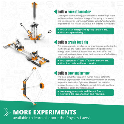 Engino Discovering STEM Physics Laws Set – Lernspielzeug für Kinder ab 9 Jahren zu Trägheit, Reibung, Kreisbewegung und Energieeinsparung (6 Modelle zum Bauen)