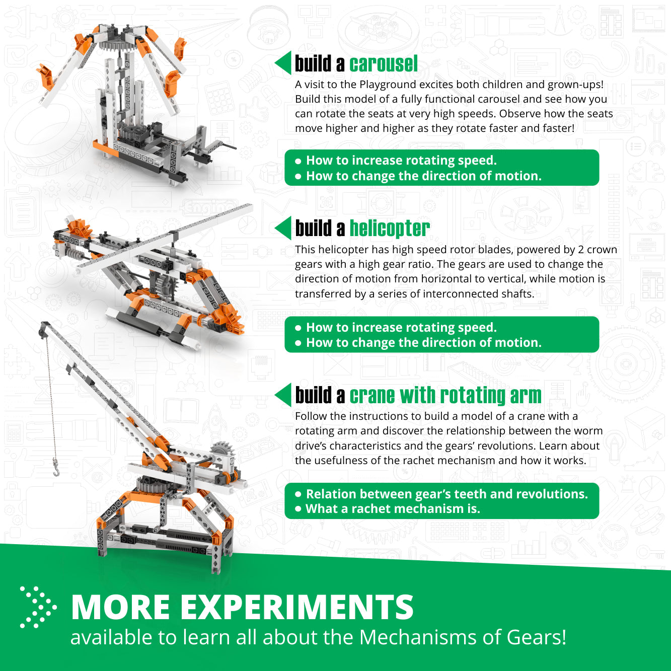 Engino Discovering STEM Mechanics Set – Zahnräder und Schnecken: Technikspielzeug für Kinder ab 9 Jahren (12 Modelle zum Bauen)