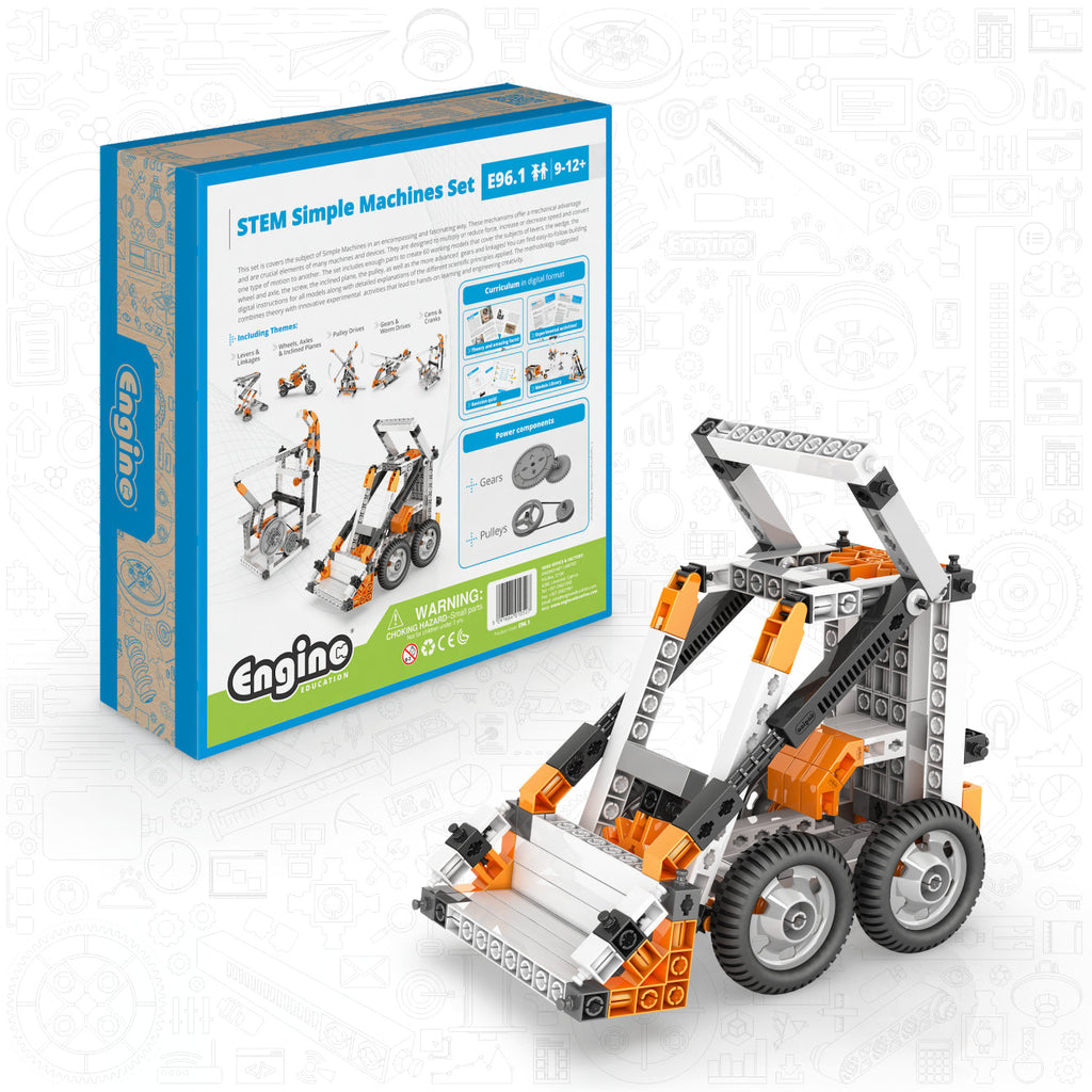 STEM SIMPLE MACHINES SET (in carton box, including the subjects of Levers & Linkages, Wheels & Axles, Pulleys, Cams & Cranks, Gears & Worm Drives)